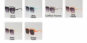 Detailed grid of fashion square sunglasses in six colors with metal bee decorations