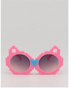 Pink pixel-style building block sunglasses for kids with purple gradient lenses