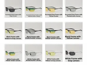 Grid display of polarized sports sunglasses in various frame and functional lens colors