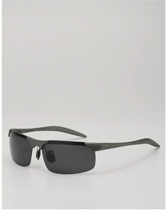 Detail of gunmetal matte semi-rimless polarized sunglasses with adjustable nose pads