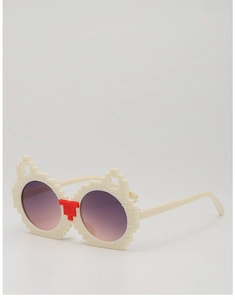 Detail of pixel style building block sunglasses with gradient lenses and white frame