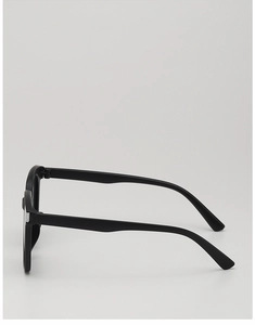 Side view of matte black kids sunglasses with UV protection and classic frame design