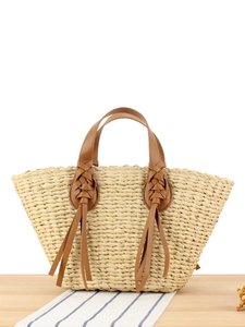 Woven Paper Rope Tote Bag Bohemian Straw Handbag With Braided Leather Handles And Tassels Vacation Beach Style For Women