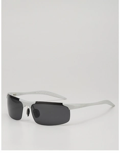 Macro shot of white semi-rimless sports sunglasses featuring non-slip black nose pads