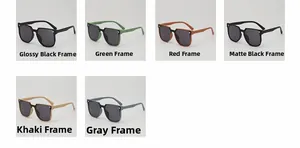 Children's square sunglasses shown in six colors: black, green, red, matte black, khaki, and grey