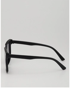 Side view of matte black retro square children sunglasses with streamlined temples