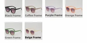 Detailed grid view of children's wide-frame sunglasses in six trendy gradient colors