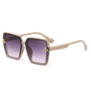 Kids bee square sunglasses beige frame with purple gradient lenses UV protection