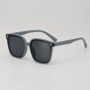 Kids trendy matte grey square sunglasses with UV protection and metal accents