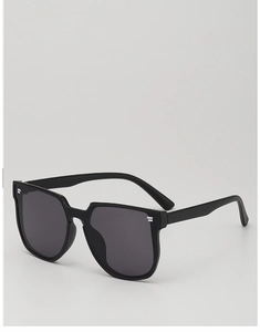 Detail of black oversized square frame kids sunglasses with metal rivet accents