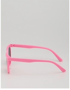 Detailed side view of pink children's sunglasses with ergonomic frames and UV lenses