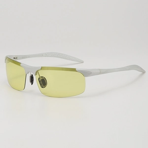White frame sports polarized night vision sunglasses with yellow lenses for driving