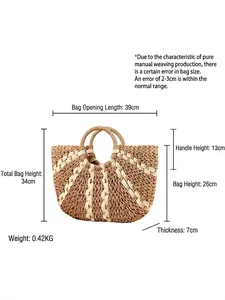 Large woven straw handbag for women, chic beach tote with dimensions 39x26x7cm