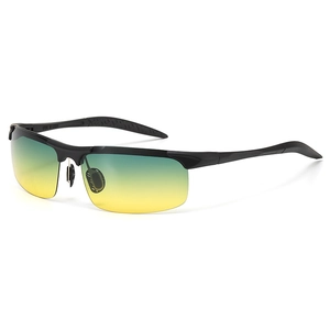 Polarized sports sunglasses with black half-frame and yellow-green gradient lenses