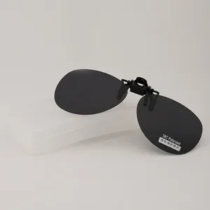 Polarized clip-on sunglasses with black TAC lenses and a portable protective case