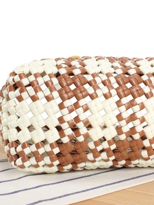 Chic two-tone woven plastic handbag in beige and brown for casual seaside vacation