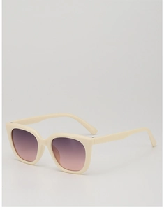 Close-up of square cream plastic frames with purple-pink gradient lenses for kids