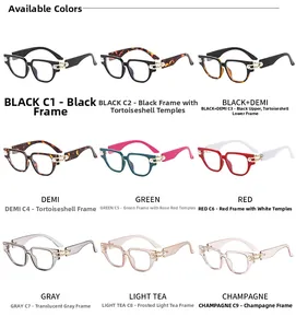 Nueve variantes de monturas de gafas de ojo de gato en varios colores con detalles dorados