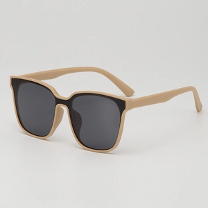 Kids square oversized sunglasses in beige frames with dark grey UV protective lenses
