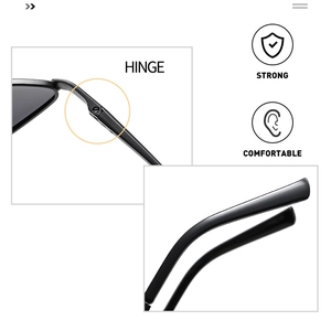 Detail of strong metal hinges and comfortable ergonomic temple tips of cat eye sunglasses