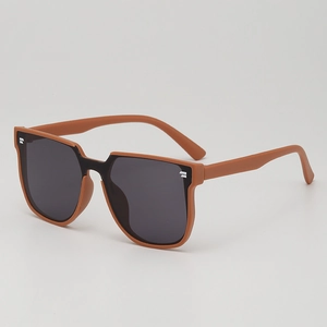 Modern kids square frame sunglasses in matte brown finish with dark lenses for children