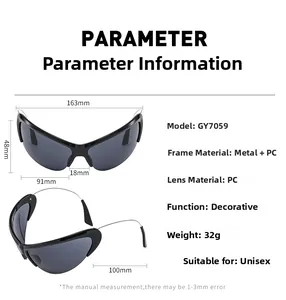 Dimensions détaillées des lunettes cyberpunk avec largeur de monture et taille des verres