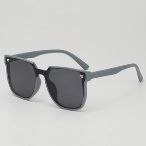 Kids vintage square oversized sunglasses with matte grey frames and dark lenses