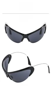Lunettes de soleil cyberpunk avec monture noire et verres gris, vues de face et de côté