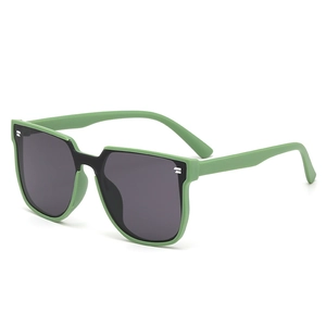 Retro square frame kids sunglasses in matte green with silver decorative accents