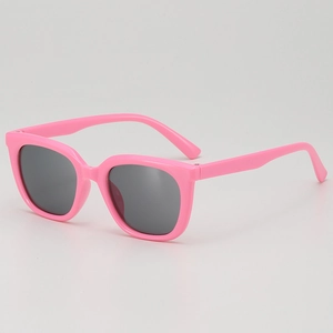 Kids stylish pink rectangular sunglasses with dark grey UV protective lenses
