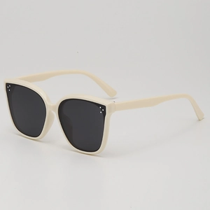 Kids GM style oversized beige square sunglasses with dark polarized lenses and triple dots