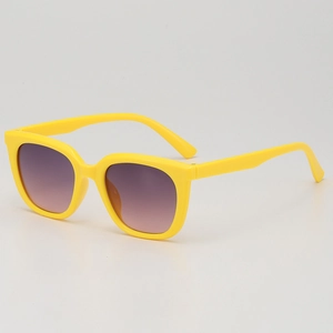 Kids trendy square yellow sunglasses with purple gradient lenses for UV protection