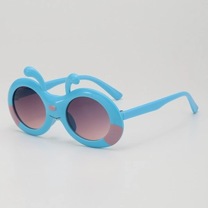 Cute ant-shaped blue cartoon sunglasses for kids with colorful insect antenna and dots