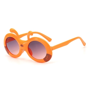 Cute orange ant cartoon sunglasses for children with 45 degree angle side view
