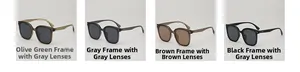 Detailansicht der vier Farboptionen für die übergroße quadratische Sonnenbrille