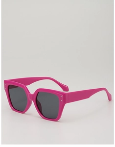 Detailed 45-degree angle of fuchsia oversized square sunglasses with silver metal dots