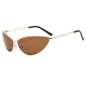 Fashionable gold metal cat-eye sunglasses with translucent tea lenses for a chic retro look