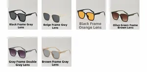 Vue détaillée de lunettes de soleil carrées stylées en six coloris dont noir et vert olive