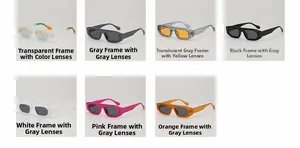Detailed color options of rectangular UV400 sunglasses in various frame and lens shades