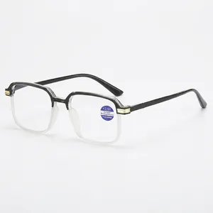 Classic black semi-rimless reading glasses with gold metal trim and anti-blue light lenses