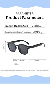 Tableau des tailles pour lunettes de soleil rétro enfants avec mesures de monture PC
