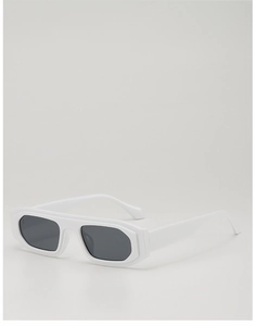 Detail of white geometric wide-leg frame sunglasses with dark lenses for uv protection