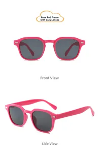 Vues de face et de côté de lunettes de soleil rétro pour enfants rose et gris foncé