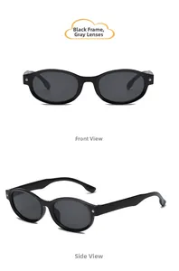 Front and side views of children's vintage black sunglasses with grey anti-UV lenses