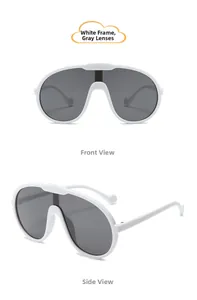 Front and side view of children's white oversized frame sunglasses with gray lenses
