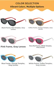 Six lunettes de soleil ovales pour enfants aux montures bicolores et verres gris