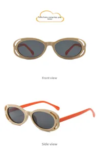 Lunettes de soleil ovales rétro pour enfants avec vues de face et de côté, monture orange