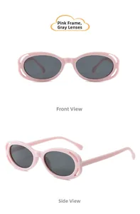 Gros plan de lunettes de soleil ovales roses pour enfants avec branches ajourées