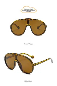Close-up of oversized tortoise shell frame kids sunglasses with brown lenses