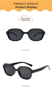 Front and side views of foldable kids sunglasses with black frames and grey lenses